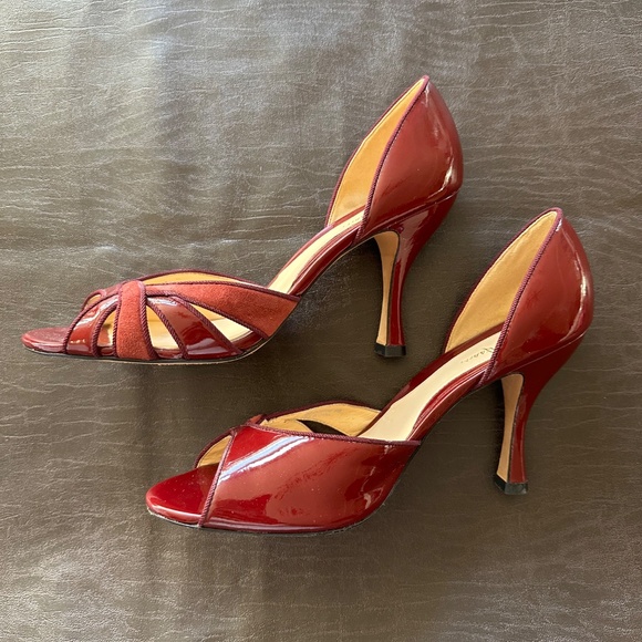 Cole Haan Burgundy Patent with Suede Open Toe D’Orsay Heels - 9 - Picture 5 of 6